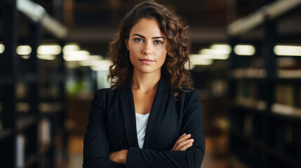 Fototapeta premium Confident businesswoman in her office with arms crossed