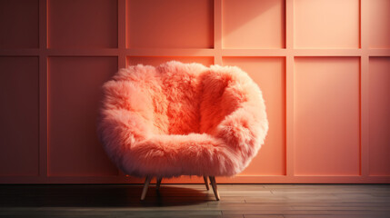 Fuzzy plush chair in peach fuzz color of the year 2024