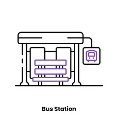 Bus stand, transportation, travel, journey, commute, city life, public transit, waiting area, passenger hub, transit stop, urban mobility, cityscape, minimalistic design, vector illustration, modern