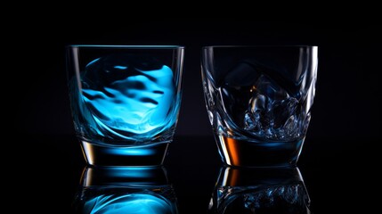 a glass of water in the dark