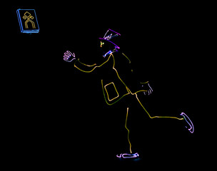 dance team in costumes of the LEDs, light suits