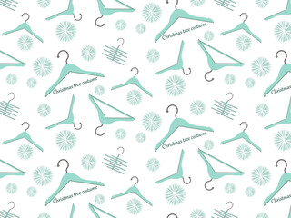 Pattern of stylish mint-colored clothes hangers on a white background. Endless pattern for fabric, fashion, wrapping paper