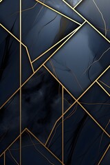 Abstract Geometric Blue Marble Background with Gold Lines