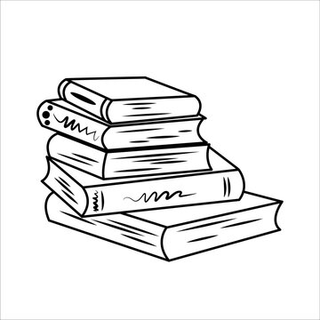 A stack of thick books and textbooks. Vector drawing. Black silhouette on white background