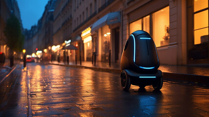 Robot autonome dans la rue, futuriste - obrazy, fototapety, plakaty