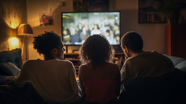 Copains qui regarde la télévision le soir, colocation 