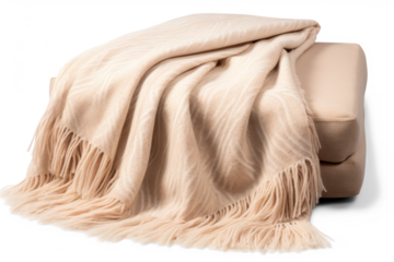 folded warm wool plaid blanket, png file of isolated cutout object with shadow on transparent background.