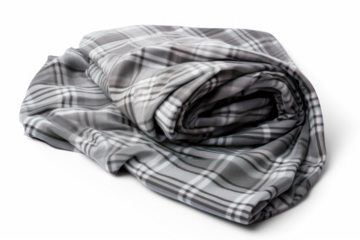 folded warm grey wool checkered plaid blanket, png file of isolated cutout object with shadow on transparent background