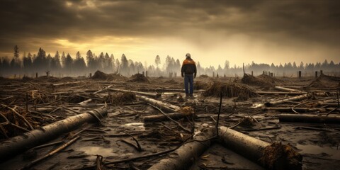 Silent Destruction: Witness the illegal felling of trees by forest workers in the Amazon rainforest, an environmental crime that jeopardizes the delicate balance of this vital ecosystem