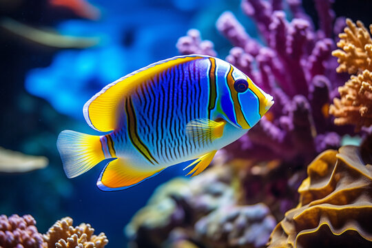 Background material image photo of tropical fish and coral reef in the tropical sea