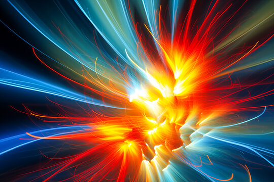 An abstract image of a firework in slow shutter speed creating a colorful light painting resembling a Diya.
