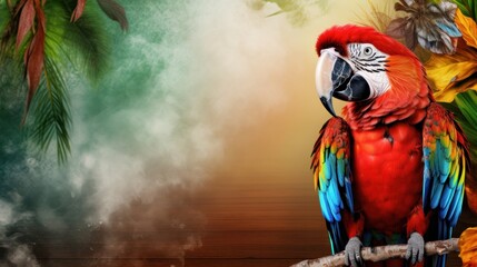 A vivid background featuring a bold pirate, tropical parrot