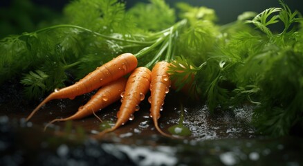 small carrots with water drops on the surface