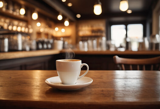 Coffee on a Wooden Table: A Warm and Inviting Cup of Coffee in a Rustic Setting