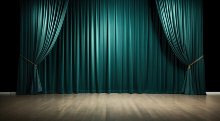 stage curtains with dark wooden floor