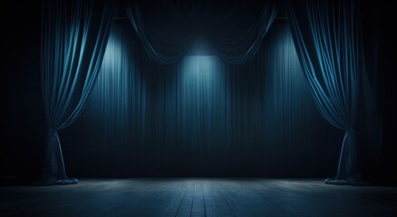 stage curtains with dark wooden floor stock - obrazy, fototapety, plakaty