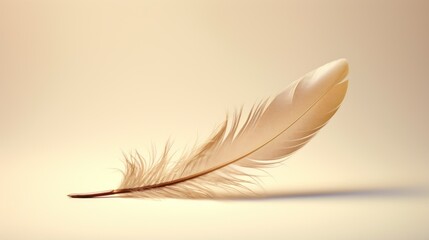 A single, delicate white feather resting gracefully on a smooth, soft fabric surface, embodying lightness and purity.
