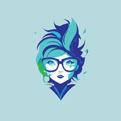 2d vector illustration face head with hair and glasses and sunglasses fashion 