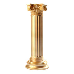 Golden roman column isolated on transparent background