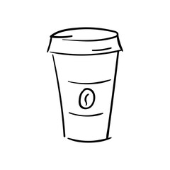 Coffee paper cup vector icon in doodle style. Symbol in simple design. Cartoon object hand drawn isolated on white background.