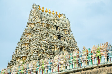 Colorful ornated walls of Ekambaranathar Temple, Kanchipuram, Tondaimandalam region, Tamil Nadu, South India