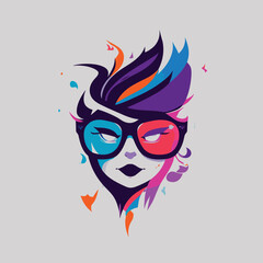 2d vector illustration face head with hair and glasses and sunglasses fashion 