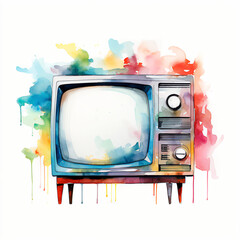 Watercolor Illustration of a Television with Soft Delicate Brushstrokes and Vibrant Hues