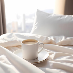 Fototapeta na wymiar morning coffee in bed