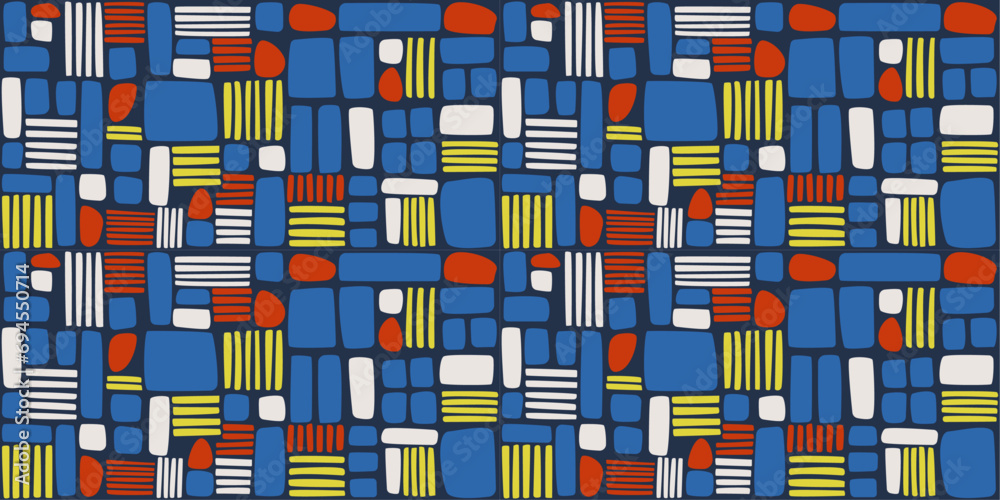 Poster colored brick wall. vector seamless construction pattern wallpaper. abstract blocks and sticks creat