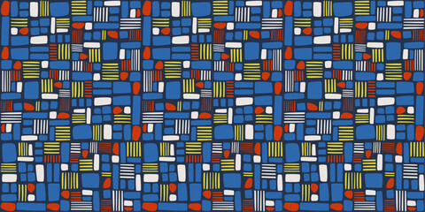 Small cubes and thin sticks. Vector seamless construction pattern wallpaper. Abstract blocks and sticks creating a composition like a brick wall.