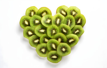 juicy kiwi fruit heart shape isolated on white background top view