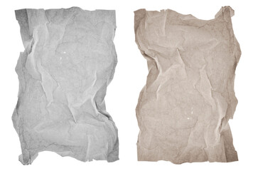 Obraz premium Rough Light Gray and Dusty Beige Textured Pleated Paper Sheets. Visible Weaves and Folds on Two Pieces of Cardboard. No Background. Grunge Demaged Paper Sheets. 