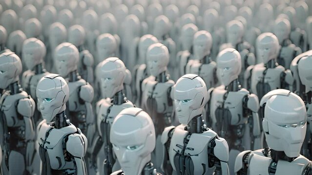 A Crowd of Humanoids Standing in Formation
