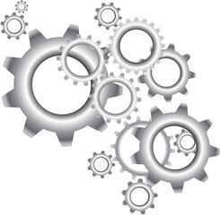 Metallic clock cogwheels isolated on transparent, png. Modern Mechanism Industrial Concept. Technology Polygonal Gears