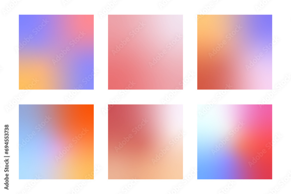 Poster Set of abstract gradient backgrounds in different colors. A set of 6 backgrounds on an isolated background. Vector backgrounds for your design.