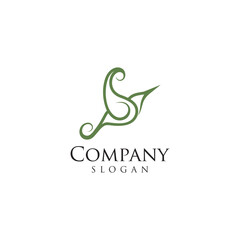 Obraz premium Leaf green bird logo design timeless emblem brand identity logotype abstract minimalist monogram typography vector editable