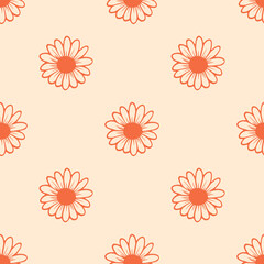 Daisy coral flower seamless on background illustration. Pretty floral pattern for print. Flat design.