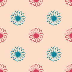 Daisy flower seamless on background illustration. Pretty floral pattern for print. Flat design.