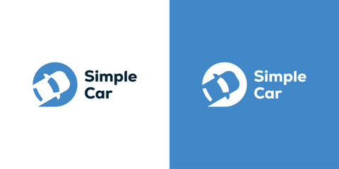 Abstract Chat Car Logo. Simple Car Shape in Bubble Chat Negative Space with Modern Style. Flat Logo Icon Symbol Design Template.