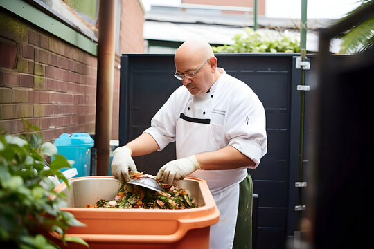 chef sorting organic waste into compost bin