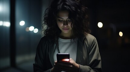 woman texting on mobile phone - obrazy, fototapety, plakaty