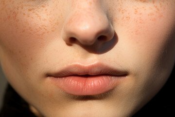 Naklejka premium close up of a lips and a nose of a young lady