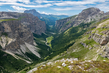 panoramic view of the wonderful rocky Dolomites in summer