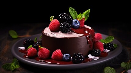 the best dark chocolate mousse, with berries and fruit