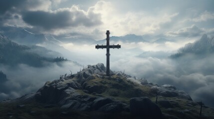 the cross surrounded by clouds and fog