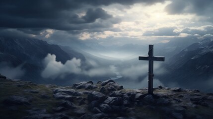the cross surrounded by clouds and fog