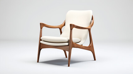 Mid century classic chair, mahogany wood, white background
