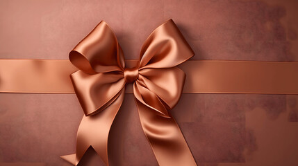 Top view of a copper-toned gift ribbon with warm metallic sheen