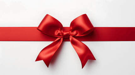 Top view of a red gift ribbon, bold and vibrant against a light background