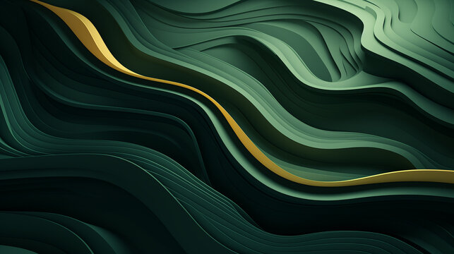 Abstract organic green lines and one golden line as wallpaper background illustration, Earth Tones